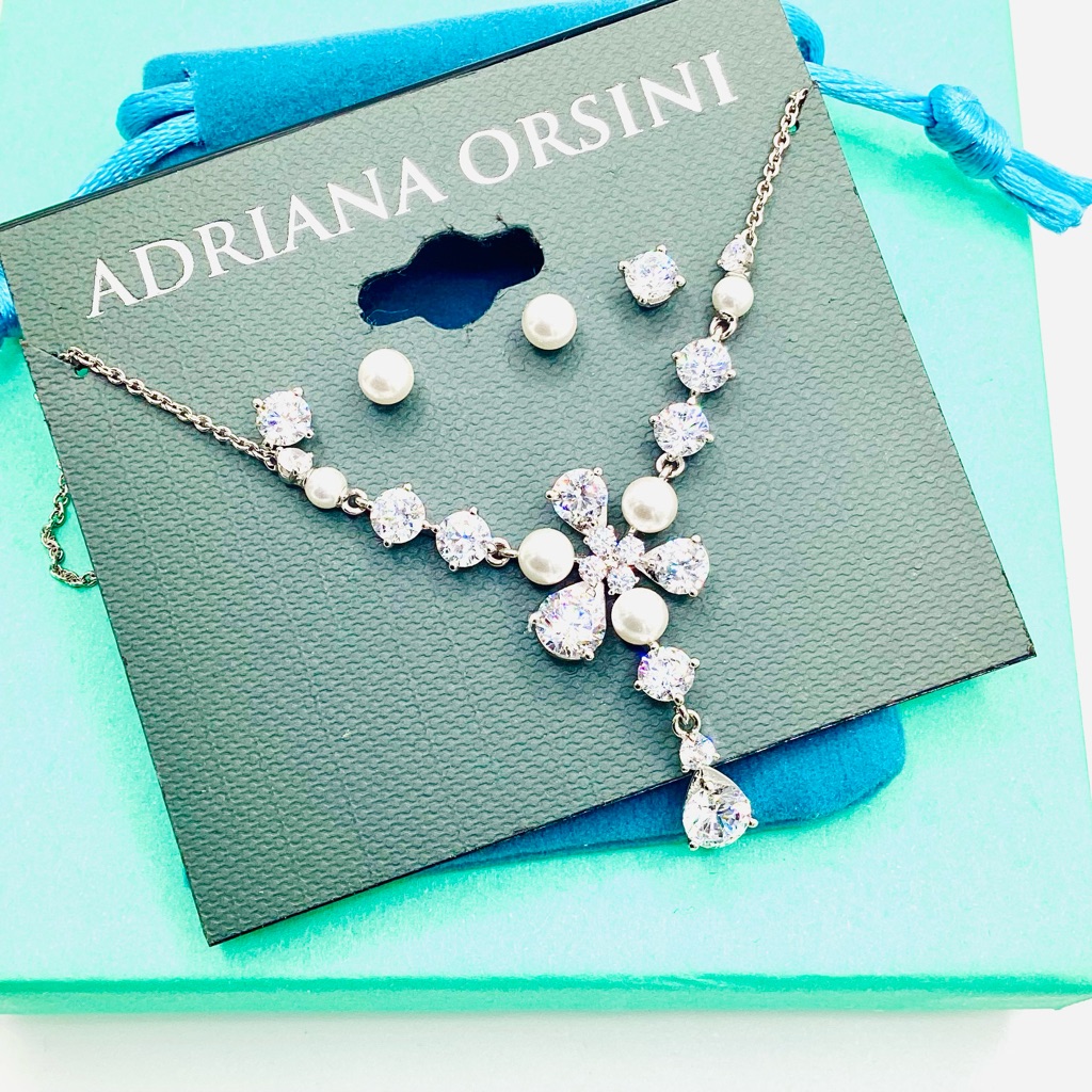 Adriana Orsini Silver And Pearl Austrian Crystal Necklace Set